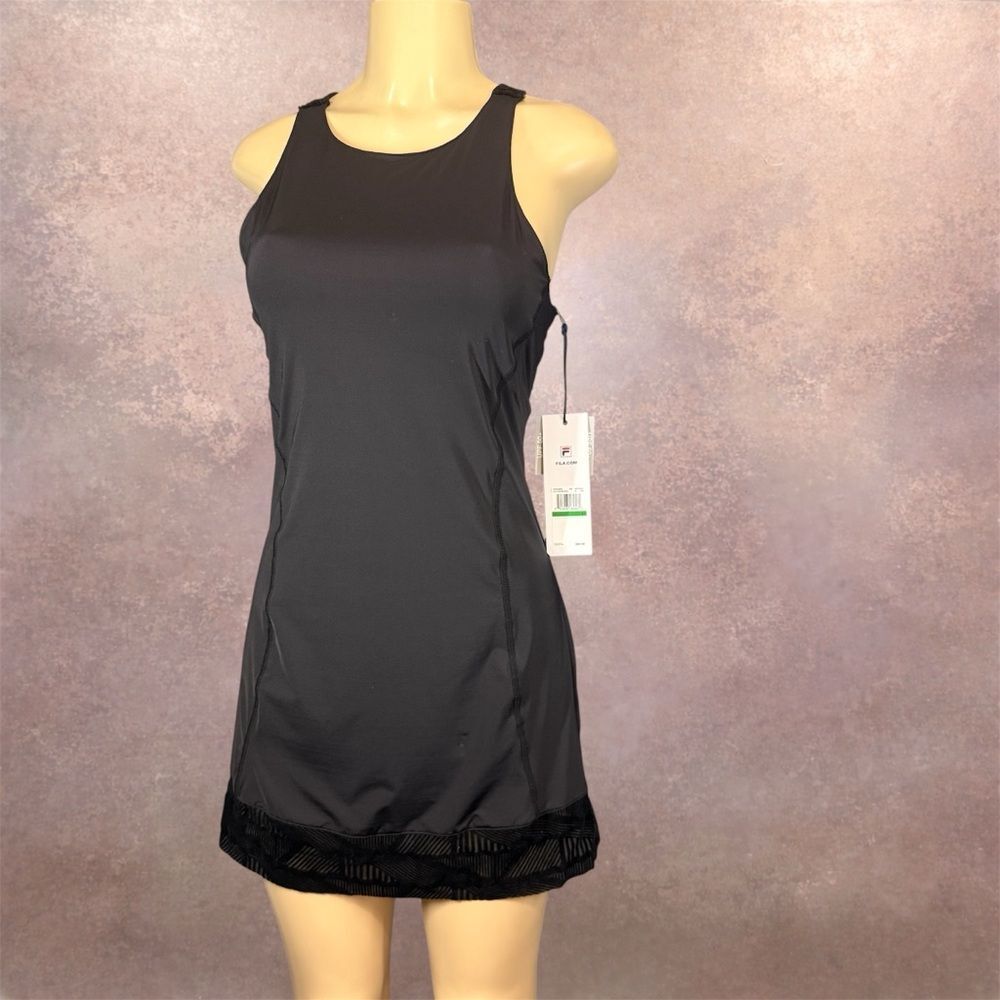 Fila Women’s Athletic Tennis Dress L Strappy Back Black Sport Dress NWT